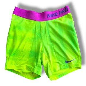 Nike Pro Lime Green Shorts with Purple Waistband Size Large Volleyball Workout